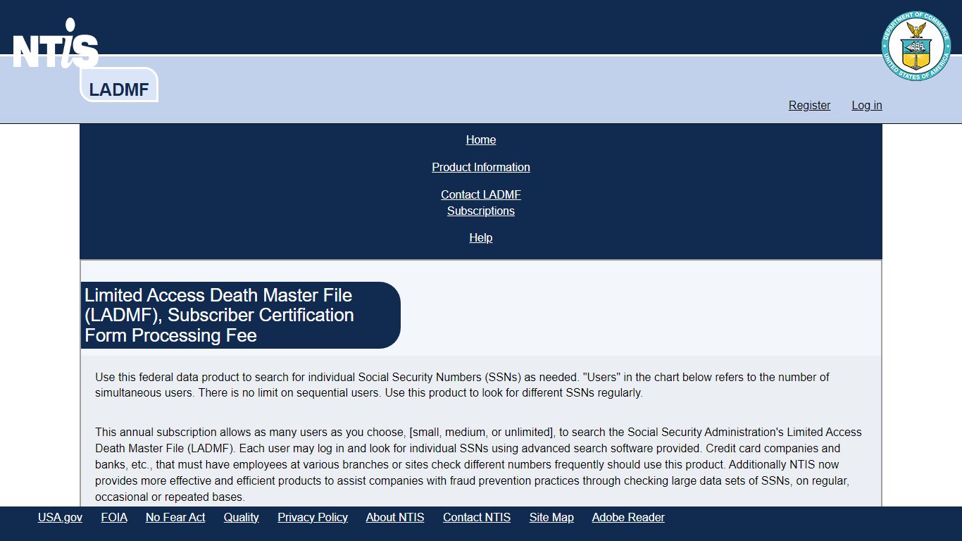 Limited Access Death Master File (LADMF), Subscriber Certification Form ...